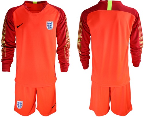 England Blank Red Long Sleeves Goalkeeper Soccer Country Jersey
